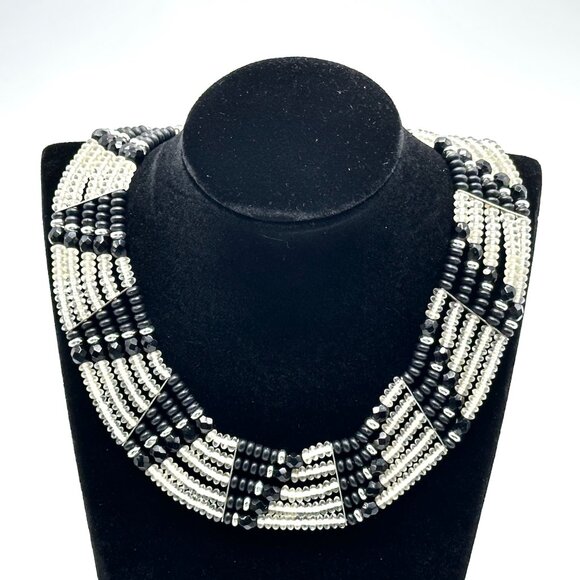 Vintage Art Deco Style Multi-Strand Glass Beaded Statement Necklace — MCM — EUC - Picture 1 of 8